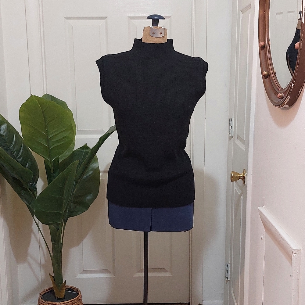Talbots Classic Black Sleeveless Turtleneck Sweater